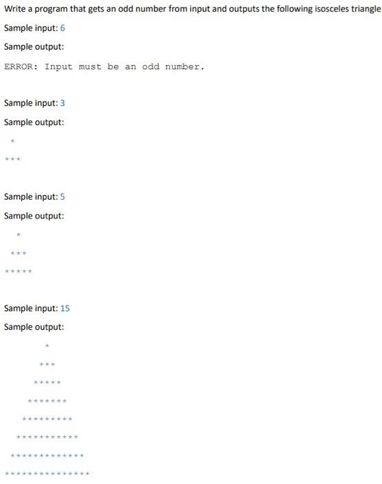 Solved Write a program that gets an odd number from input | Chegg.com