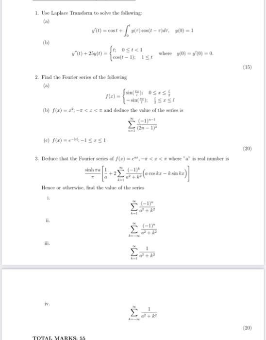 Solved 1. Use Laplace Transform to solve the following: | Chegg.com