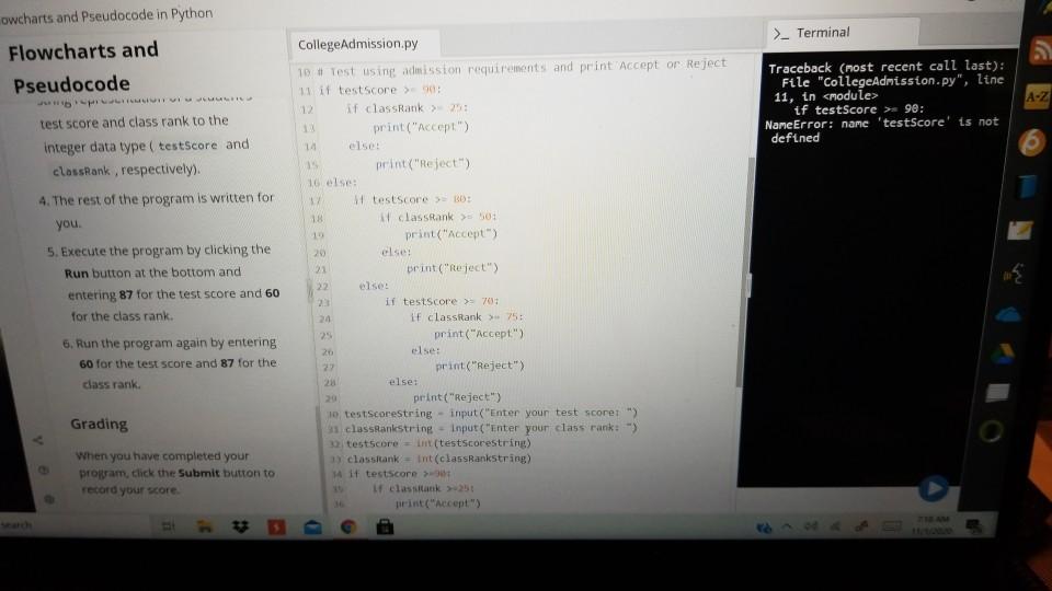 > Terminal owcharts and Pseudocode in Python | Chegg.com