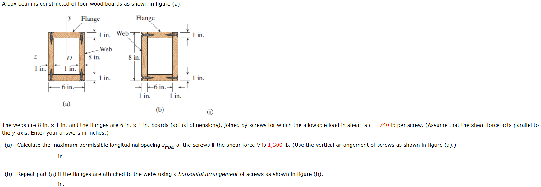 A box beam is constructed of four wood boards as