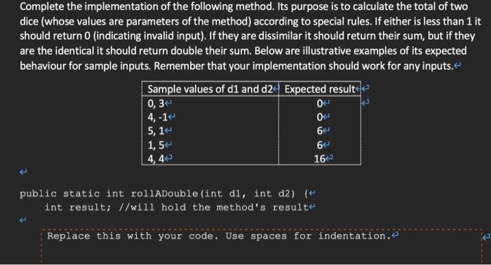 Solved Complete the implementation of the following method. | Chegg.com