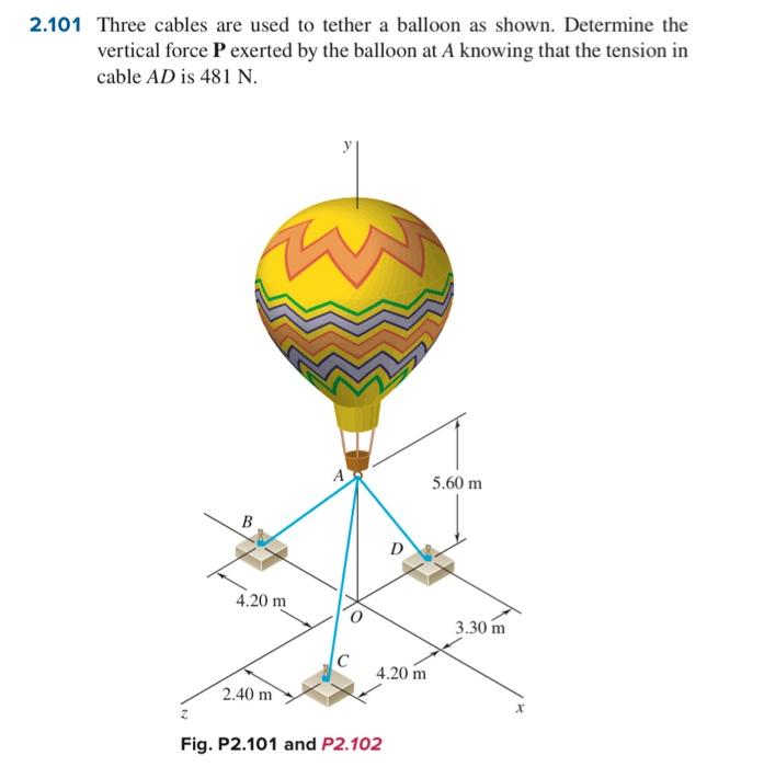 Solved 2.101 Three cables are used to tether a balloon as | Chegg.com