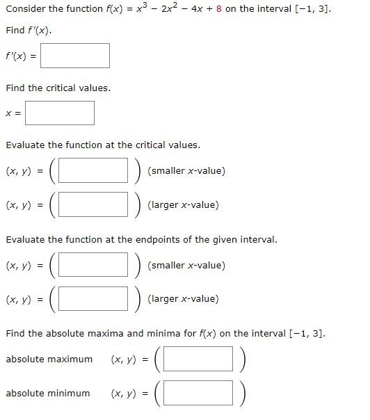 Solved Consider the function f(x)=x3−2x2−4x+8 on the | Chegg.com