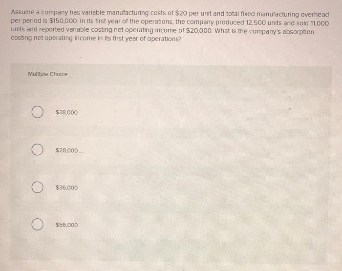 Solved Assume A Company Has Variable Manufacturing Costs Of | Chegg.com