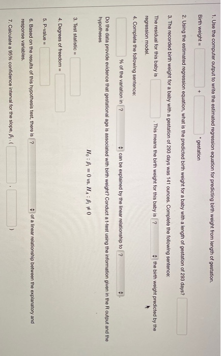 Solved Points Birth Weight And Gestational Age The Chegg Com