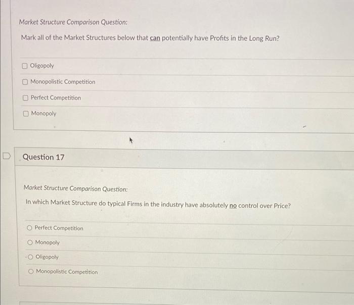 Solved Market Structure Comparison Question: Mark All Of The | Chegg.com