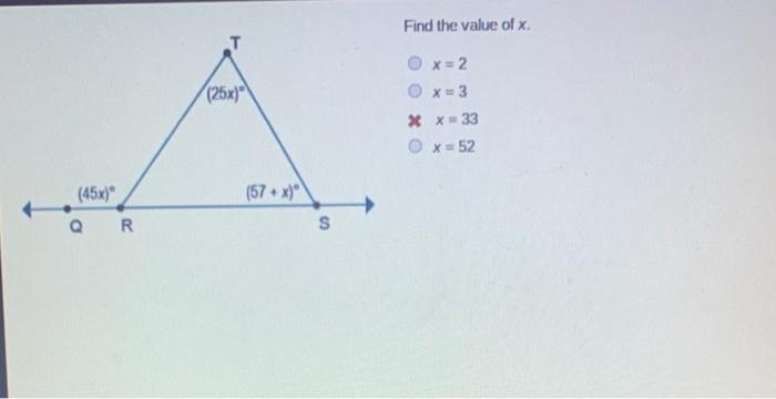 Find The Value Of X 25x X 2 O X 3 X33 X 52 Chegg Com