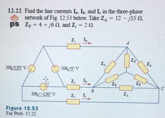 Solved 12.22 Find the line currents L. Ly, and I in the | Chegg.com