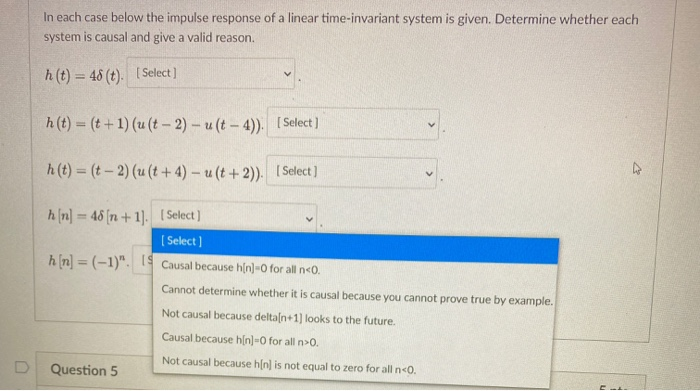 Solved Question 4 In each case below the impulse response of | Chegg.com