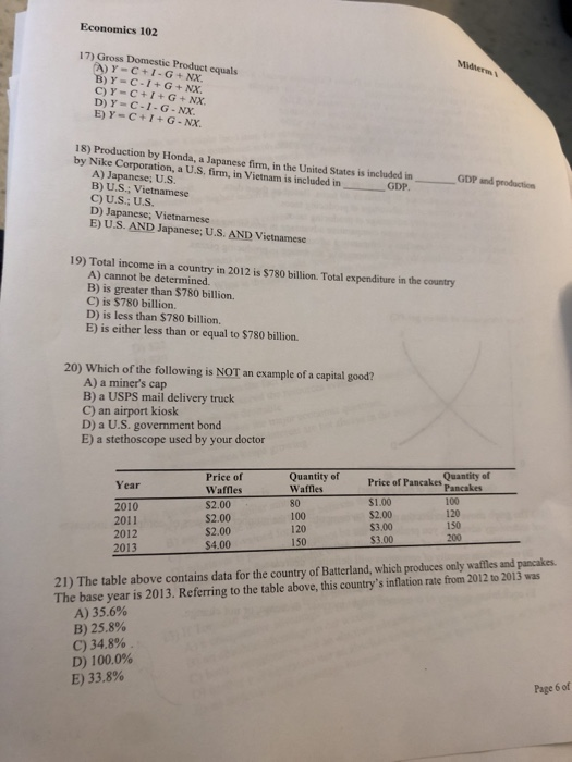 Solved Economics 102 M 17 Gross Domestic Product Equals Chegg Com