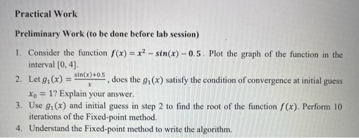 Solved Preliminary Work (to be done before lab session) 1. | Chegg.com