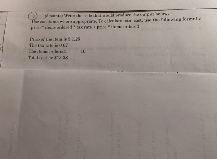Solved ( 3 (5 points) Write the code that would produce the | Chegg.com