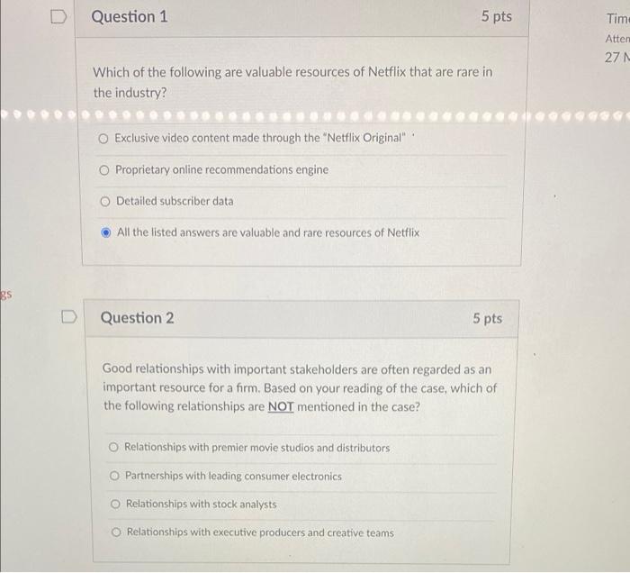 Question 1 5 pts Time Atten 27 N Which of the | Chegg.com