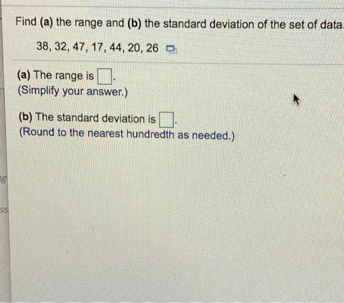 Solved Find (a) the range and (b) the standard deviation of | Chegg.com