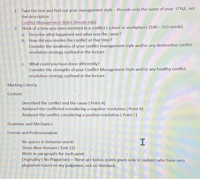 Solved 1 Take The Test And Find Out Your Management Style Chegg