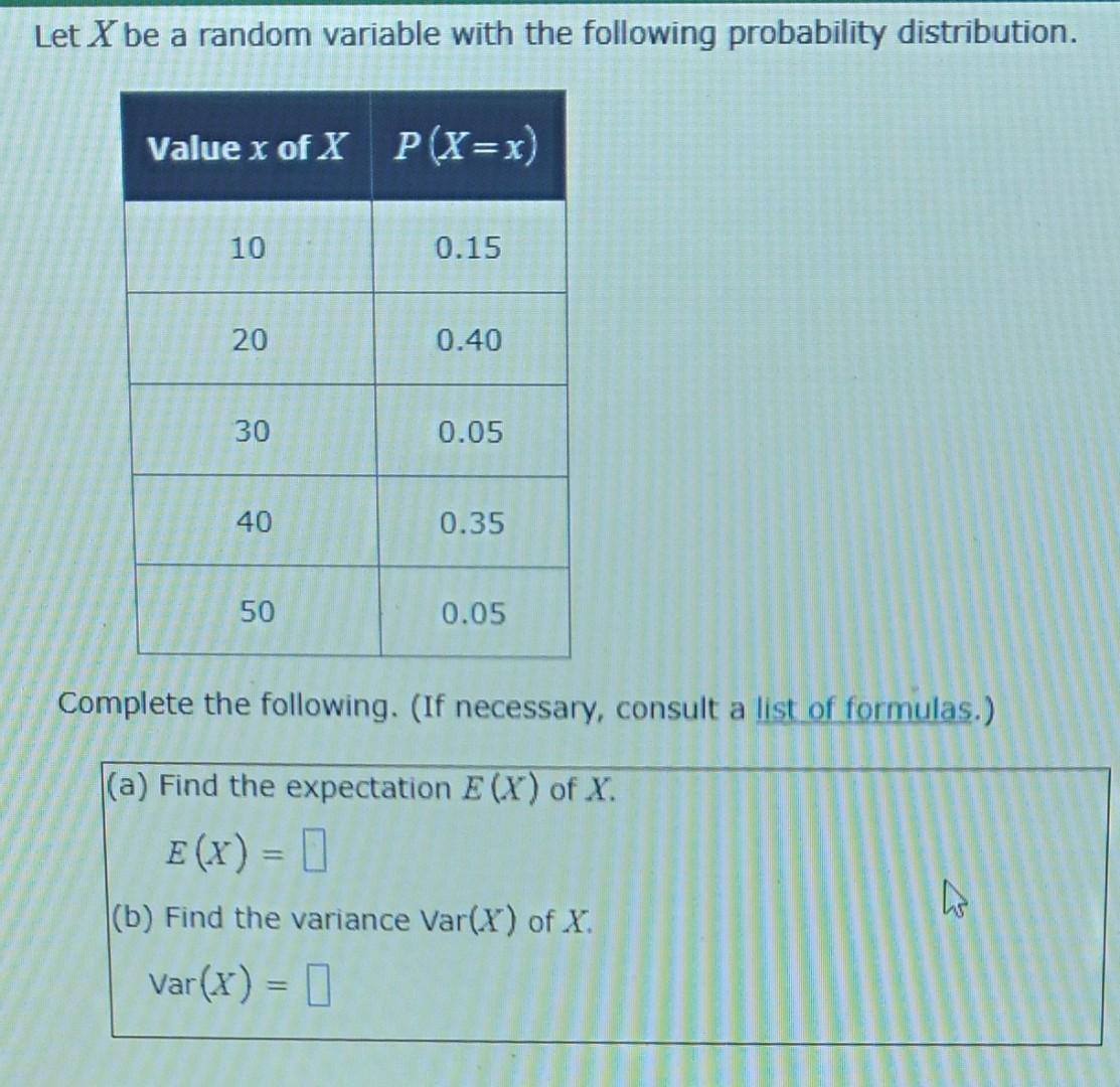 Solved Let X be a random variable with the following | Chegg.com