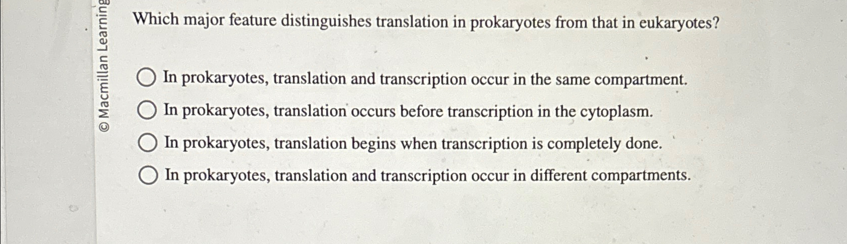 Solved Which major feature distinguishes translation in | Chegg.com