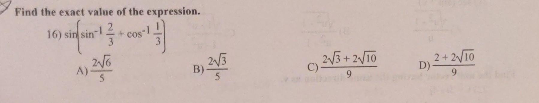 Solved find the exact value please show the work for each | Chegg.com