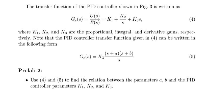 Solved The transfer function of the PID controller shown in | Chegg.com