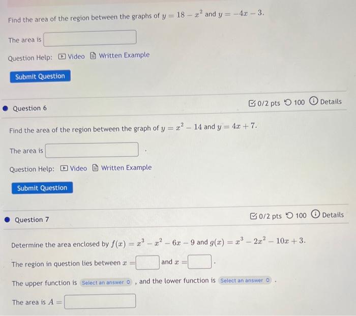 Solved Find the area of the region between the graphs of | Chegg.com