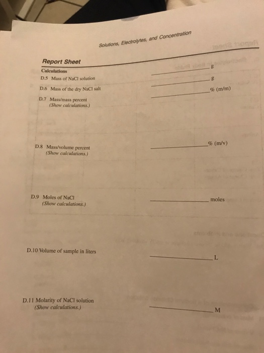 Solutions, Electrolytes, and concentration Report