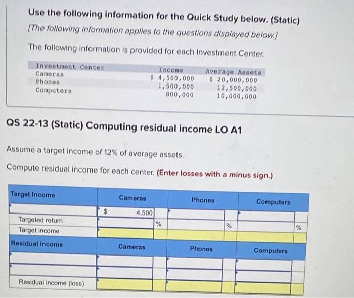 Solved Use the following information for the Quick Study | Chegg.com