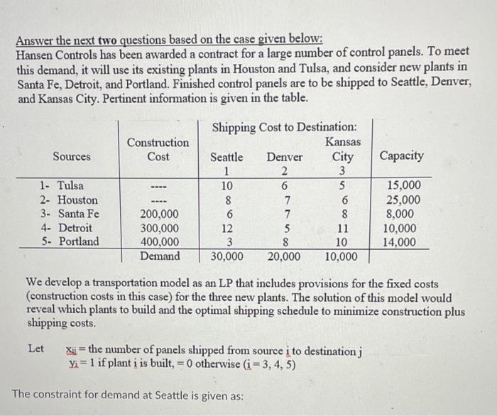 Solved Answer the next two questions based on the case given | Chegg.com
