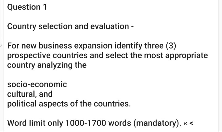 Solved Question 1 Country Selection And Evaluation For New Chegg Com