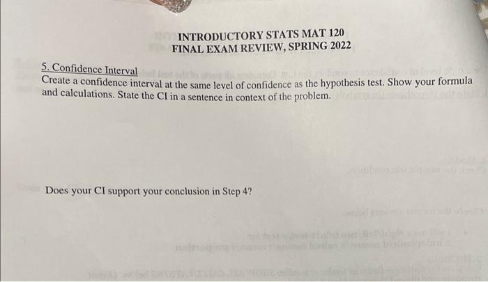 INTRODUCTORY STATS MAT 120 FINAL EXAM REVIEW, SPRING | Chegg.com