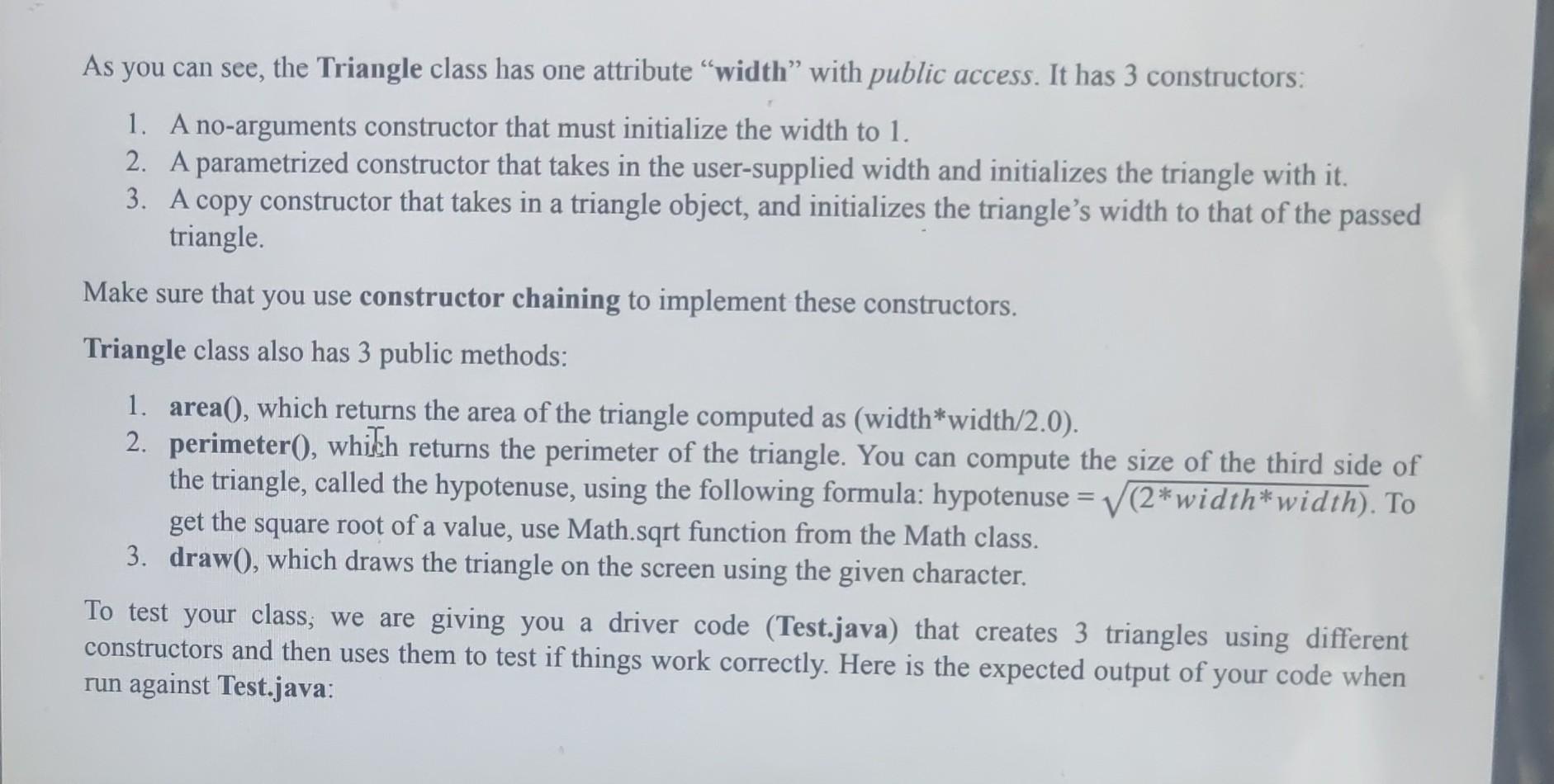 Solved Rules: - You are asked to implement Triangle.java as | Chegg.com