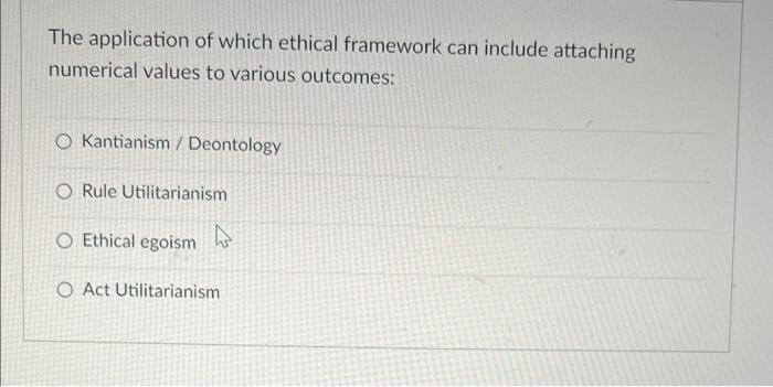 Solved The application of which ethical framework can | Chegg.com