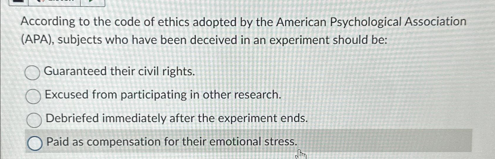 Solved According to the code of ethics adopted by the | Chegg.com