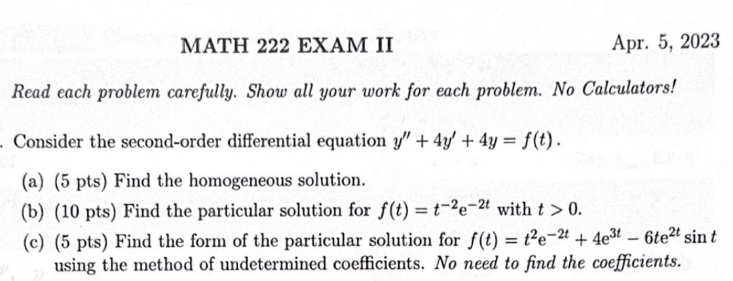 Solved MATH 222 ﻿EXAM IIApr. 5, 2023Read each problem | Chegg.com