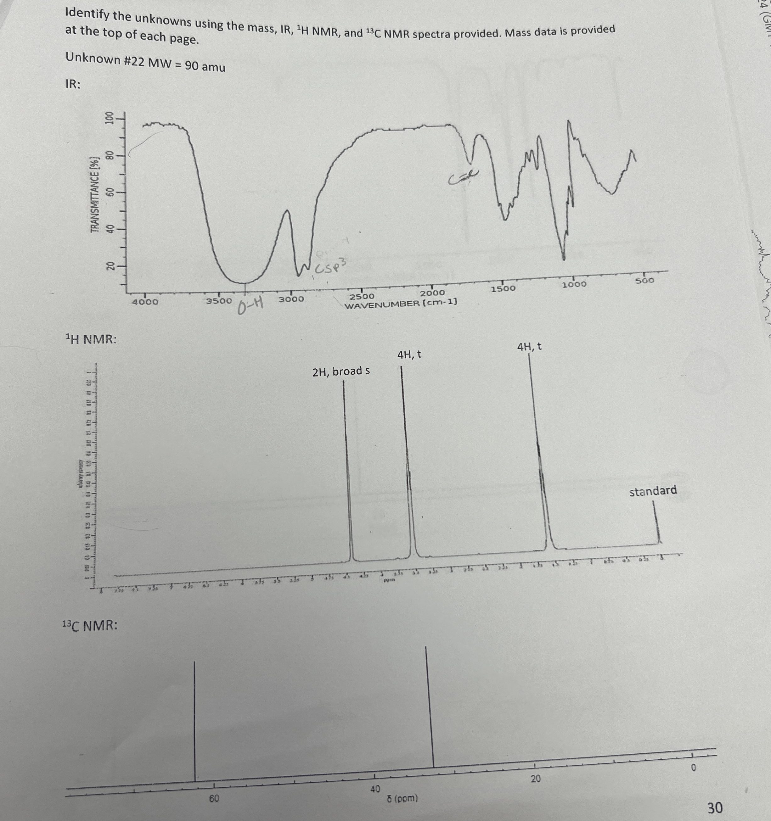 [Solved] Identify the unknowns using the mass, IR, ^(1)H NM