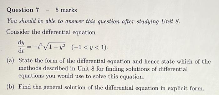 Solved Question 7 5 marks You should be able to answer this | Chegg.com