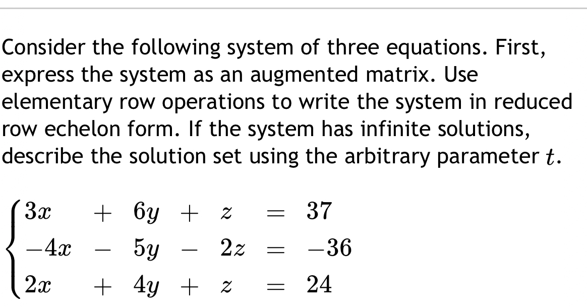 Solved Consider the following system of three equations. | Chegg.com