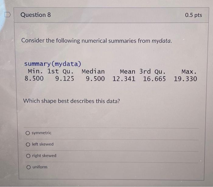 Solved Consider The Following Numerical Summaries From | Chegg.com