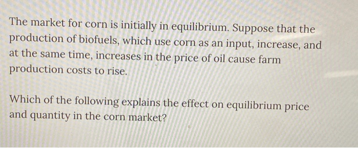 The market for corn is initially in equilibrium. | Chegg.com