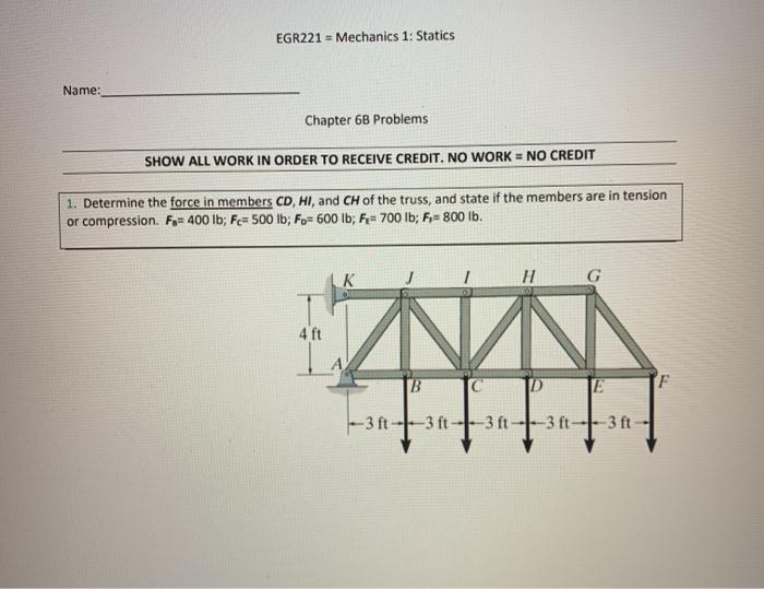 Solved Determine the force in members CD, HI, and CH of the | Chegg.com