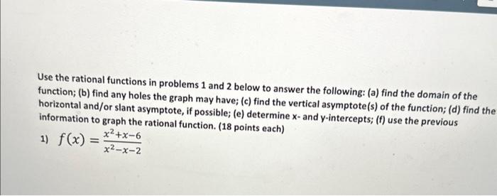 Solved Use the rational functions in problems 1 and 2 below | Chegg.com