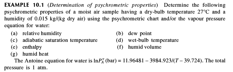 Solved Example 10 1 Determination Of Psychrometric Chegg