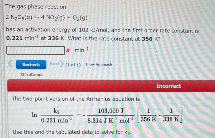 Solved The gas phase reaction 2 N2O5( g)→4NO2( g)+O2( g) has | Chegg.com
