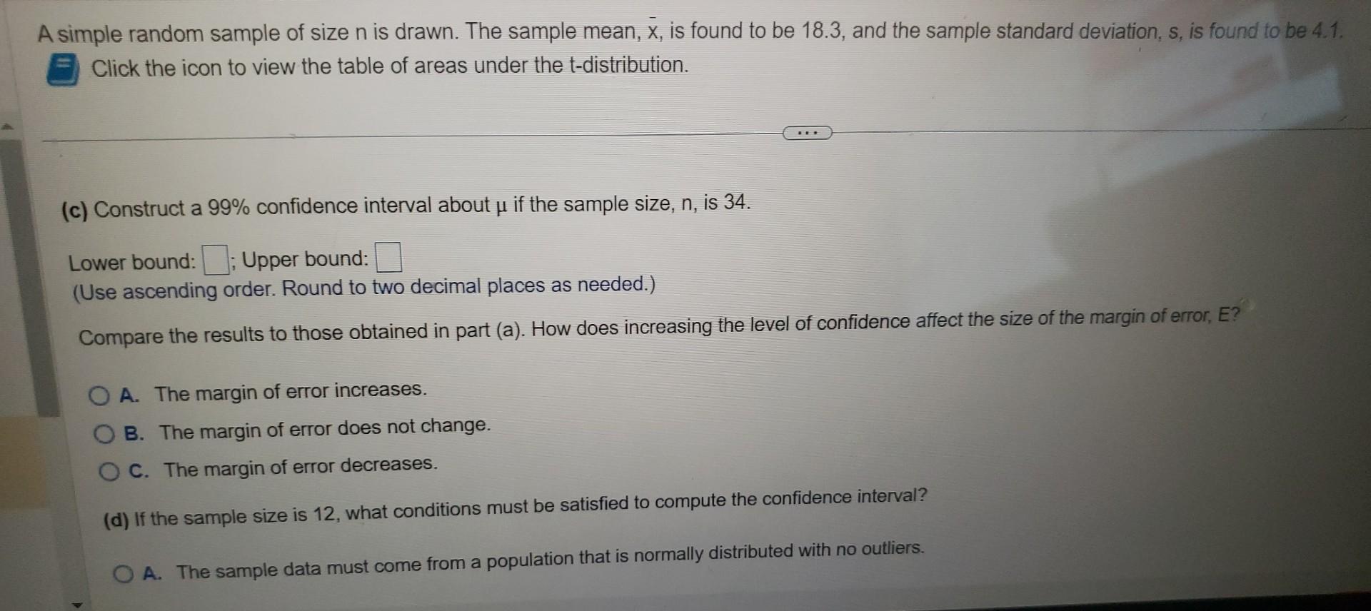Solved A simple random sample of size n is drawn. The sample | Chegg.com