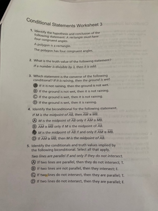 Write 5 Conditional Statements And Identify The Hypothesis And Conclusion