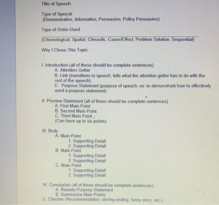 informative speech on basketball outline