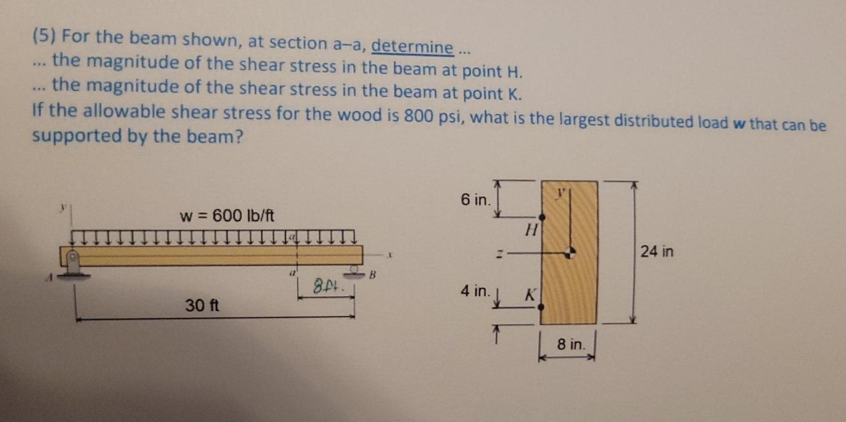 Solved 5 For The Beam Shown At Section A A Determine Chegg Com
