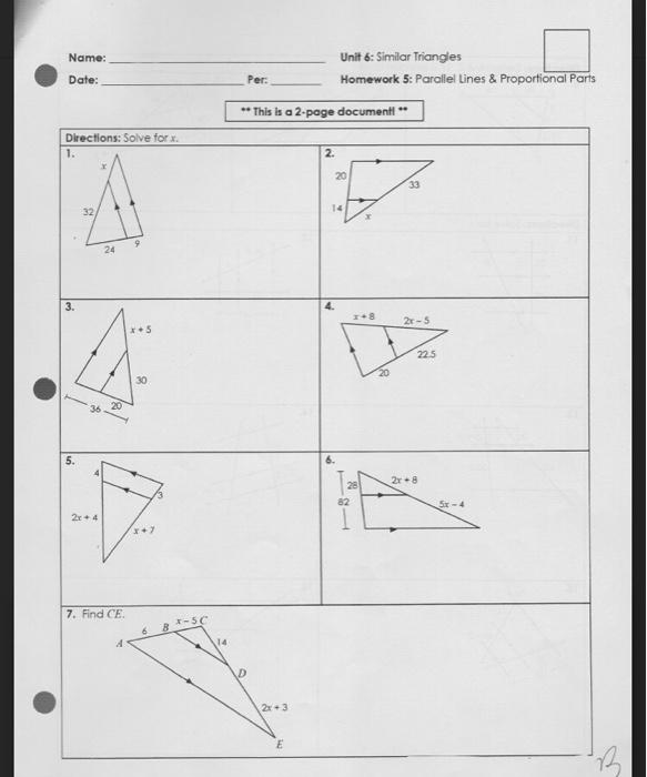 Solved Name: Unit 6: Similar Triangles Homework 5: Parallel Chegg com