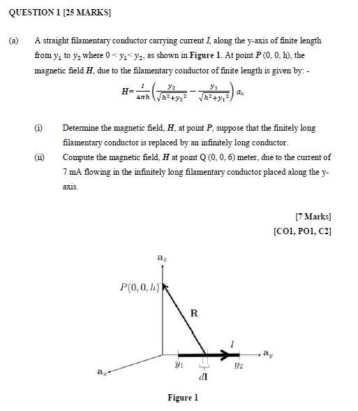 Solved a) A straight filamentary conductor carrying current | Chegg.com