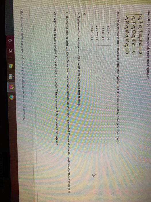 Solved Given the (14) Hamming code parity check equations: 3 | Chegg.com