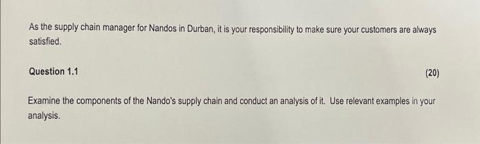 Solved As the supply chain manager for Nandos in Durban, it | Chegg.com